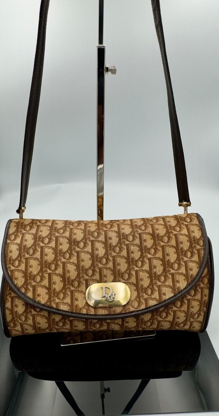 Vintage Trotter Shoulder Christian Dior Bag Brown Canvas Leather In USA